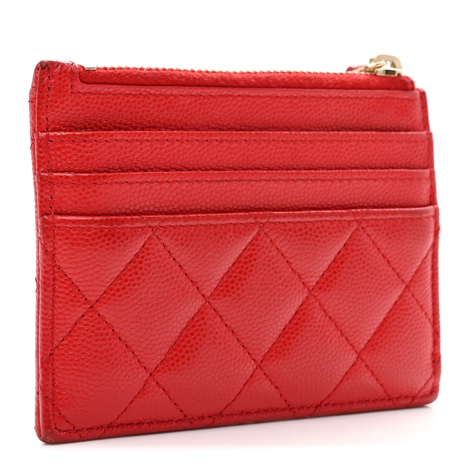 Chanel Caviar Quilted CC Zip Card Holder Red 3 of 8