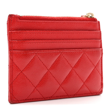 Chanel Caviar Quilted CC Zip Card Holder Red 3 of 8