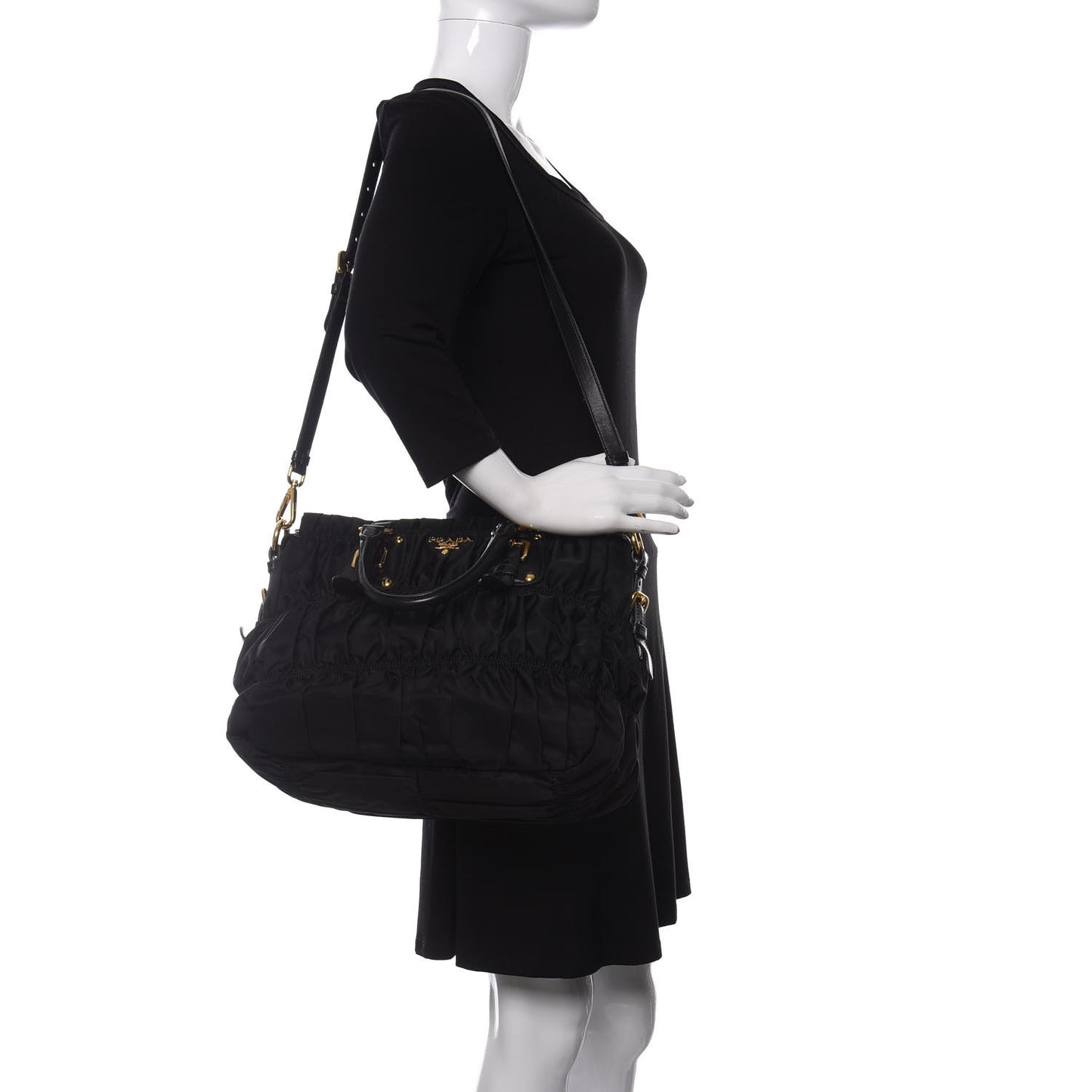 Tessuto Nylon Nappa Gaufre Shopping Satchel Black
