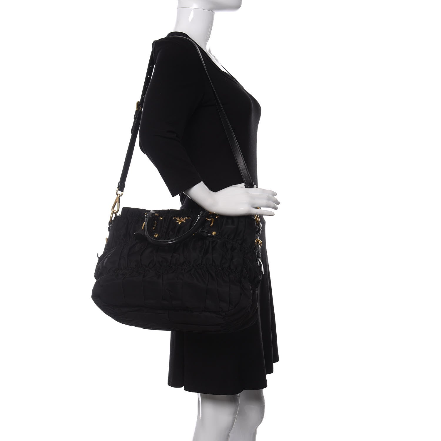 Prada Tessuto Nylon Nappa Gaufre Shopping Satchel Black 2 of 11