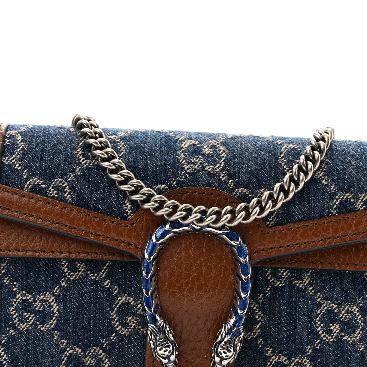 Gucci New Denim GG Monogram Dollar Calfskin Enamel Super Mini Dionysus Shoulder Bag Blue Tea Cuir Epilog Electric Blue 7 of 12