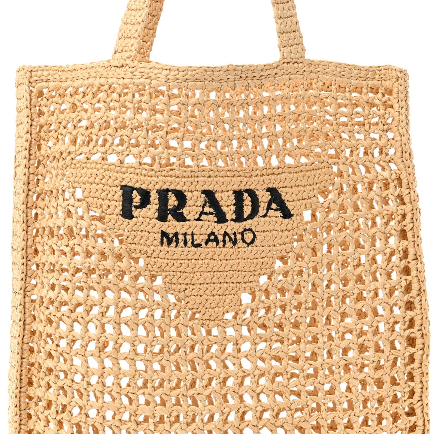 Yarn Raffia Effect Crochet Logo Embroidered Tote Bag Naturale