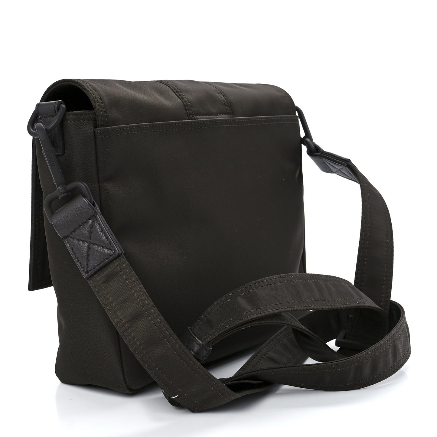 Econyl Nylon Cuoio Romano Monochrome Medium Baguette Messenger Bag Ebano