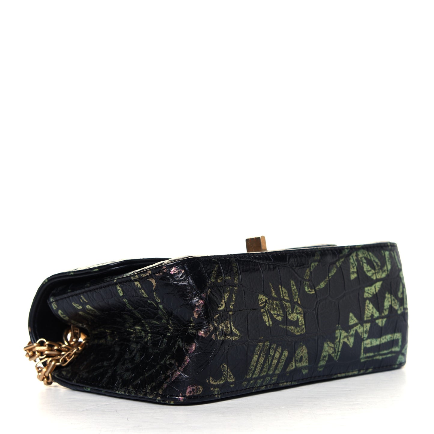 Calfskin Crocodile Embossed Graffiti 2.55 Mini Cocodile Reissue Flap Black Pink