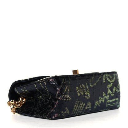 Chanel Calfskin Crocodile Embossed Graffiti 2.55 Mini Cocodile Reissue Flap Black Pink 5 of 17