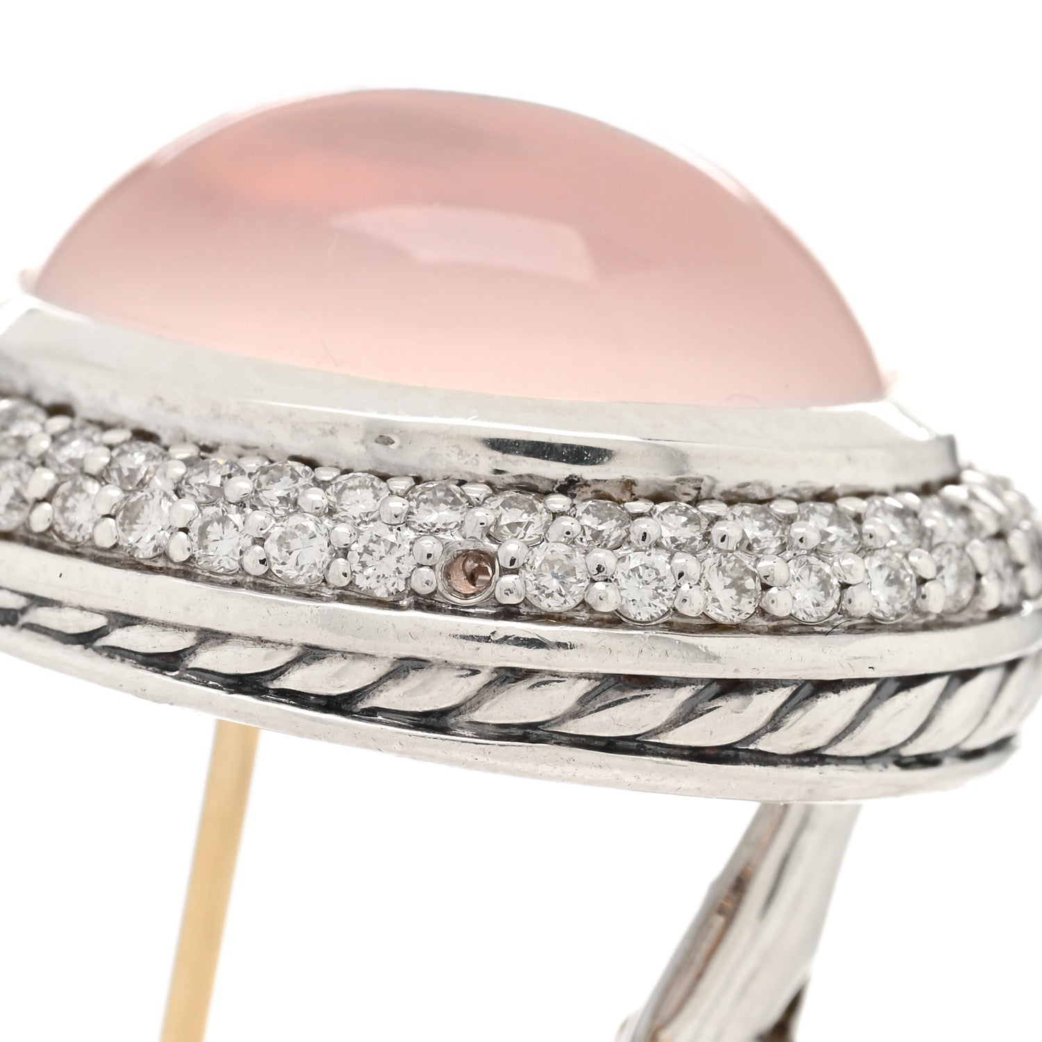 David Yurman Sterling Silver Diamond Rose Quartz 14mm Oval Earrings 5 of 5