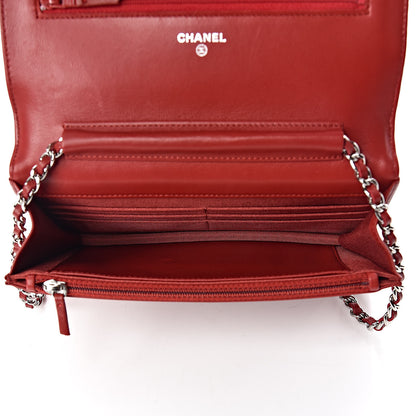Chanel Lambskin Quilted Wallet On Chain WOC Red 7 of 11