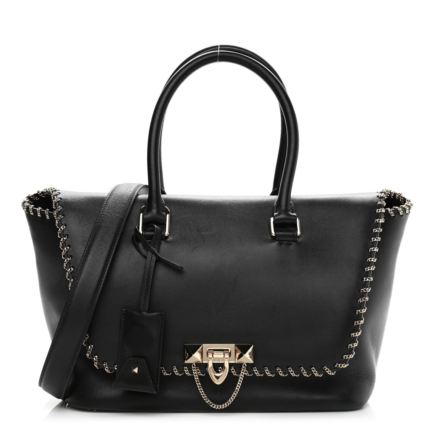 Calfskin Groumette Small Demilune Double Handle Satchel Black