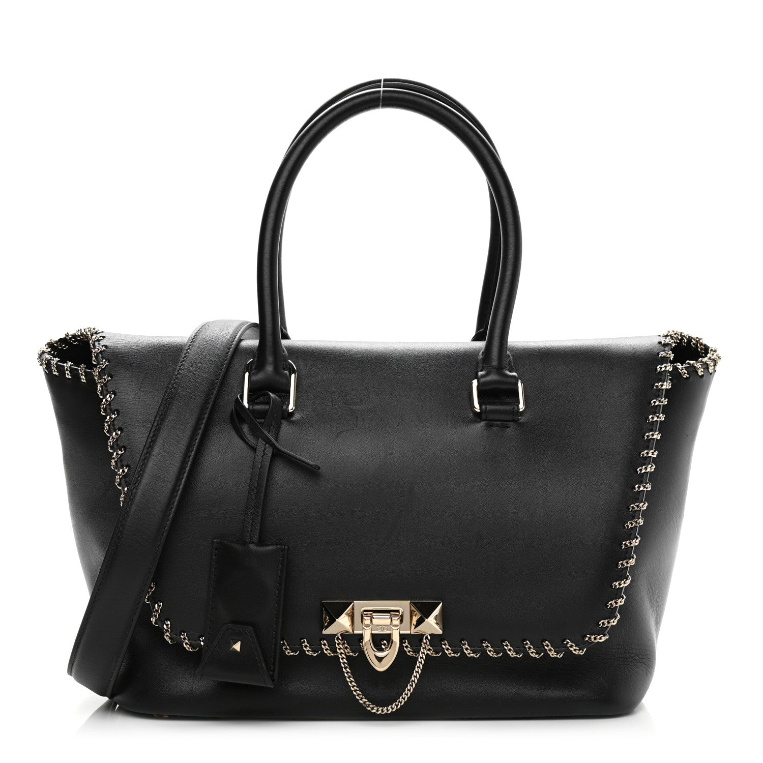 Valentino Garavani Calfskin Groumette Small Demilune Double Handle Satchel Black 1 of 10