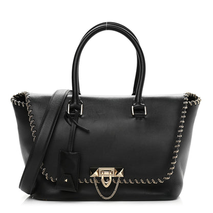 Valentino Garavani Calfskin Groumette Small Demilune Double Handle Satchel Black 1 of 10