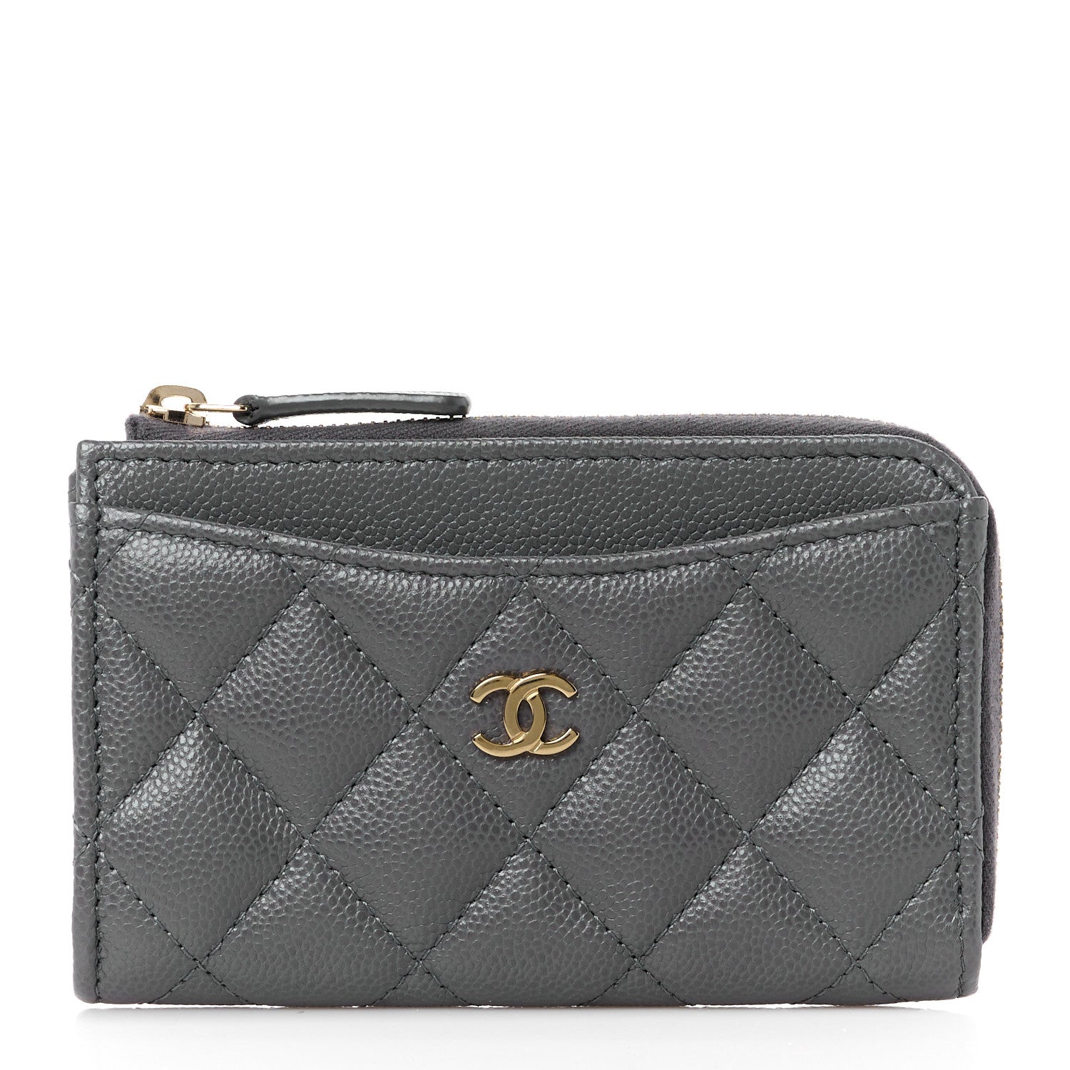 Chanel Caviar Quilted CC Zip Around Card Holder Grey 1 of 11