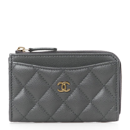 Chanel Caviar Quilted CC Zip Around Card Holder Grey 1 of 11