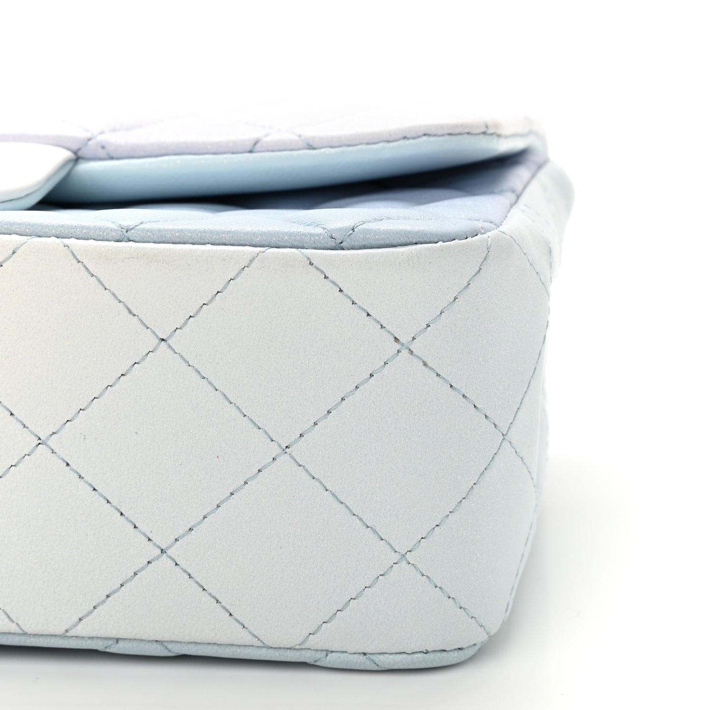 Perforated Lambskin Quilted Mini Rectangular Flap Light Blue Light Purple White