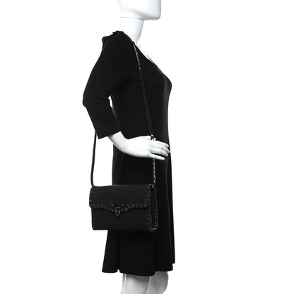 Valentino Garavani Wool Calfskin Medium Rockstud Flip Lock Crossbody Bag Black 2 of 9