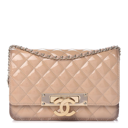 Chanel Patent Quilted Golden Class Wallet on Chain WOC Light Beige 1 of 12