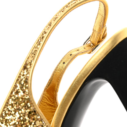 Chanel Glitter Grosgrain Cap Toe CC Slingback Pumps 39.5 Gold Black 14 of 17