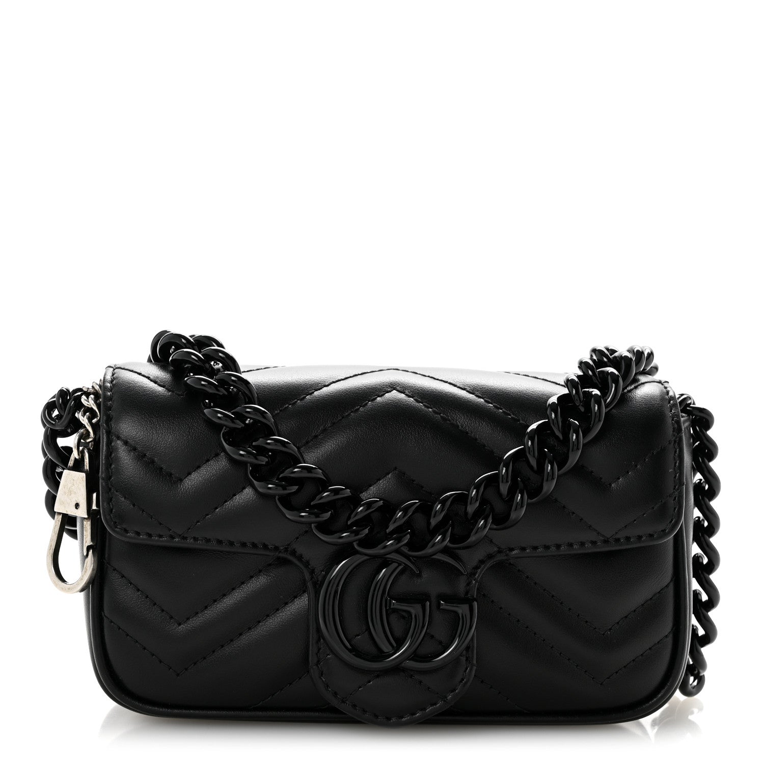 Gucci Calfskin Matelasse Monochrome GG Marmont Chain Belt Bag Black 1 of 12