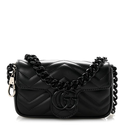 Gucci Calfskin Matelasse Monochrome GG Marmont Chain Belt Bag Black 1 of 12