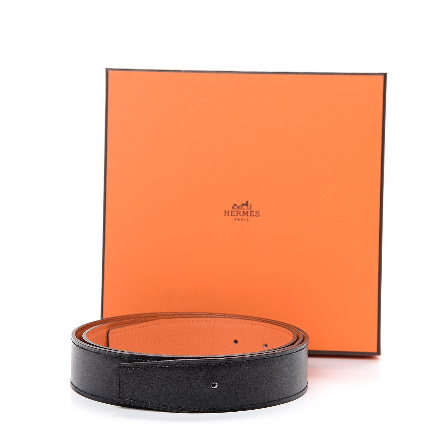Hermes Box Togo 32mm Belt Strap 105 Black Orange 6 of 6