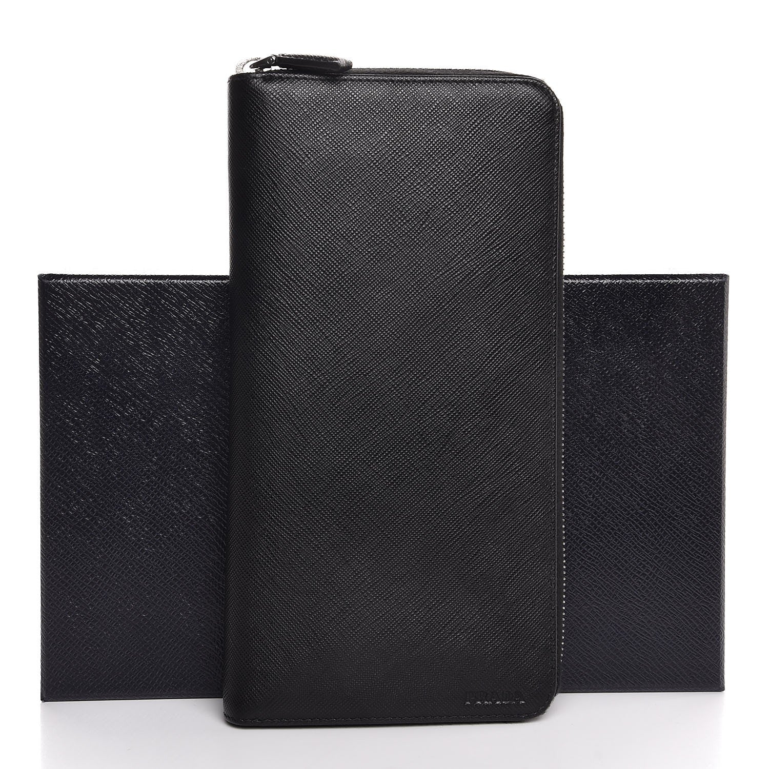 Prada Saffiano Zip Around Portfolio Wallet Black 7 of 7