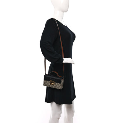 Gucci GG Supreme Monogram Calfskin Mini Padlock Top Handle Shoulder Bag Beige Black Cuir 2 of 9