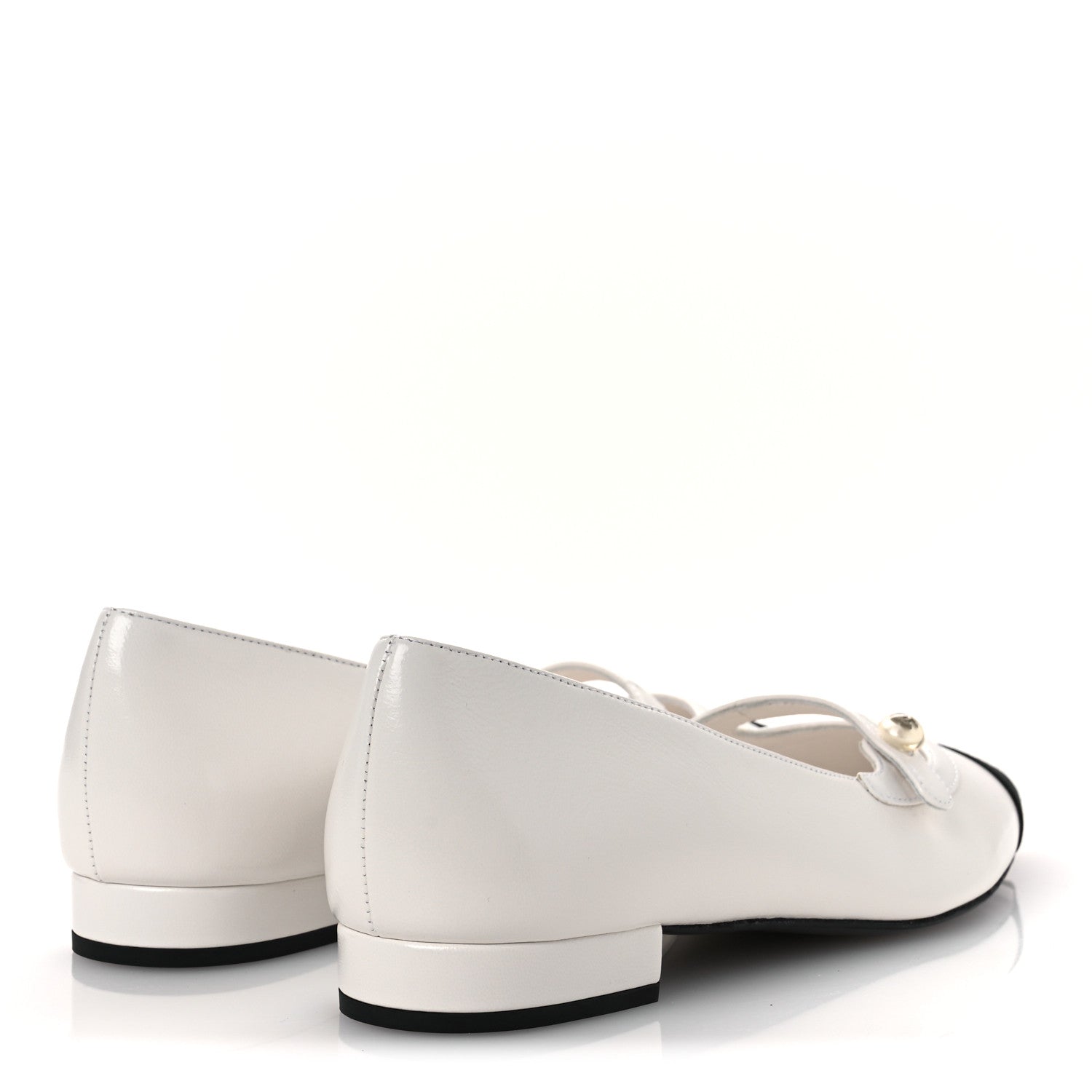 Chanel Shiny Lambskin Grosgrain Pearl Mary Janes Flats 39.5 White Black 5 of 11