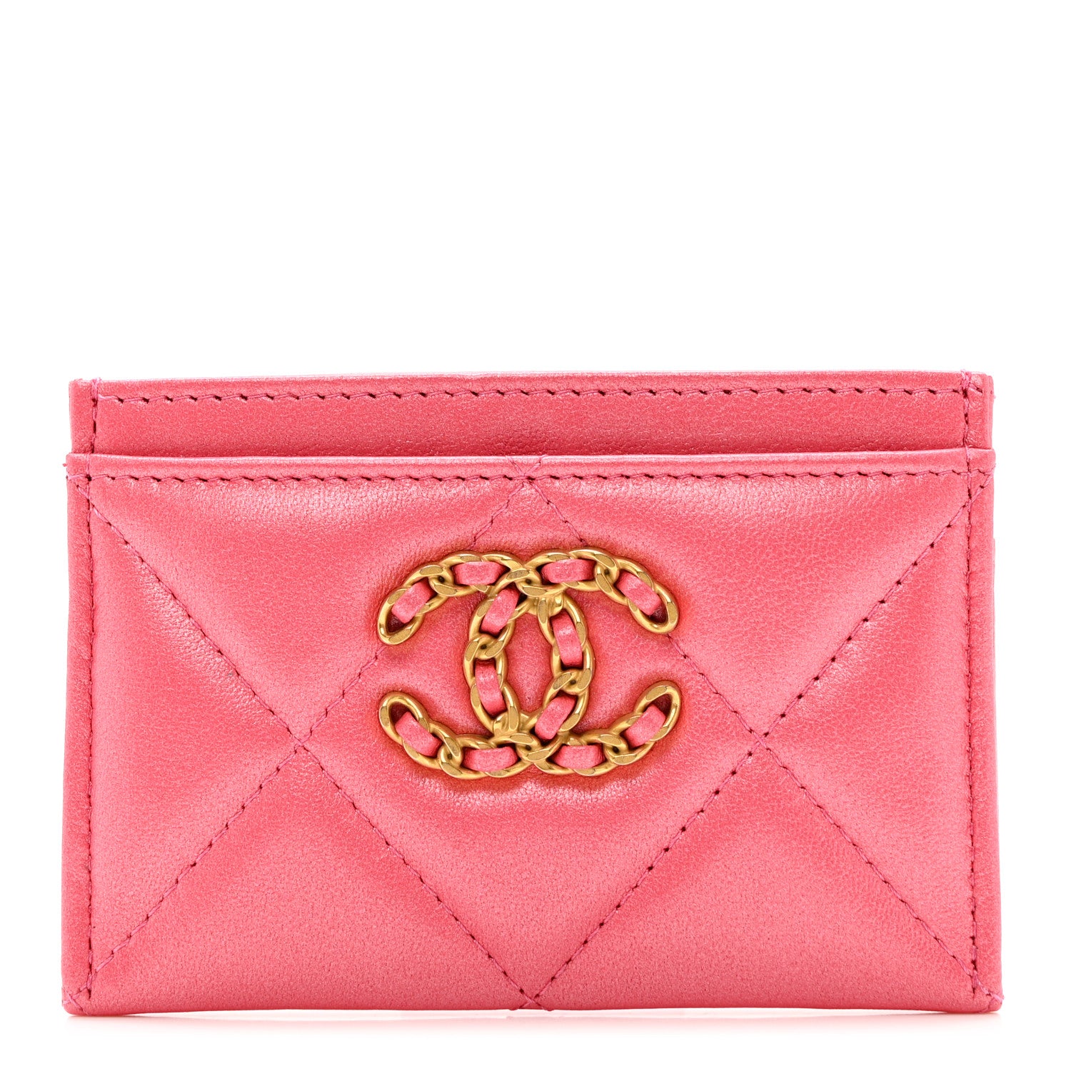 Chanel Lambskin Quilted Chanel 19 Card Holder Dark Pink 1 of 8