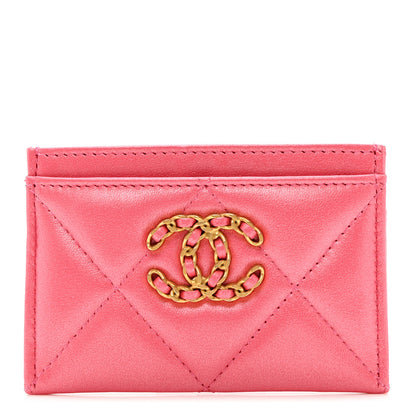Chanel Lambskin Quilted Chanel 19 Card Holder Dark Pink 1 of 8