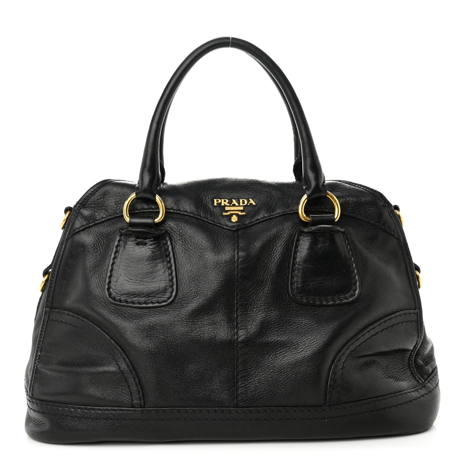Prada Cervo Shine Shoulder Bag Black 1 of 14