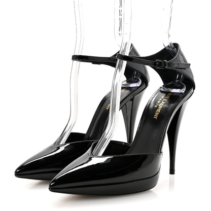 Saint Laurent Patent Anja 105 Ankle Strap Pointed Pumps 37 Black 4 of 10