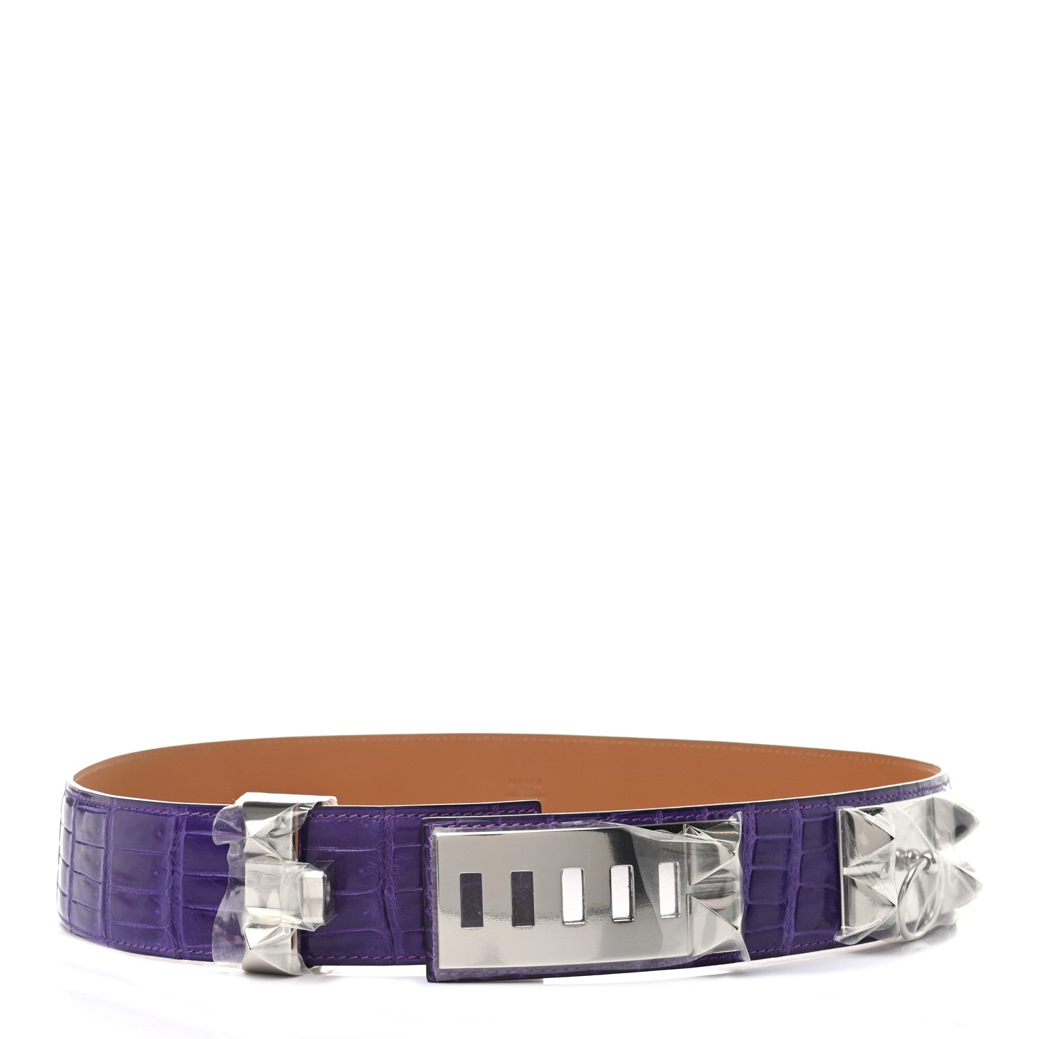 Hermes Shiny Porosus Crocodile Collier de Chien CDC Belt 85 Ultraviolet 1 of 6