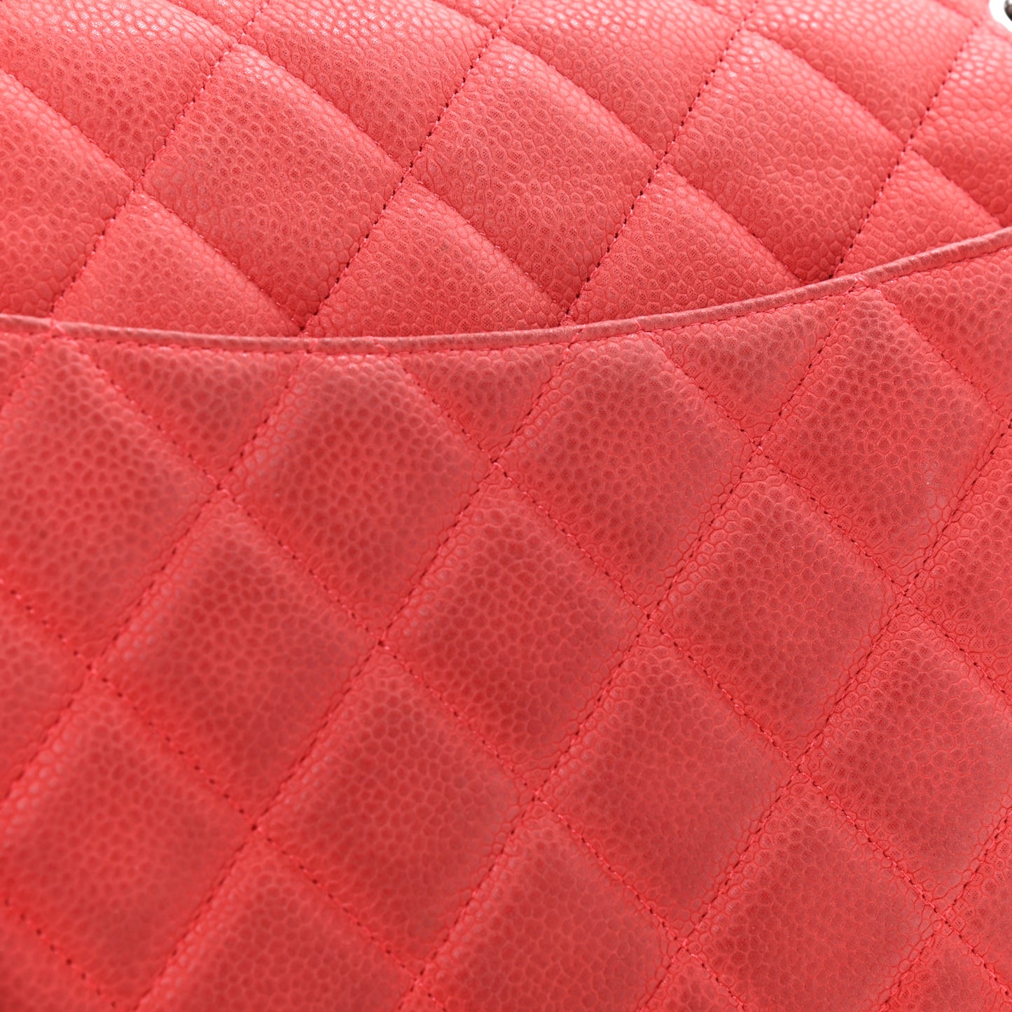 Iridescent Caviar Quilted Jumbo Double Flap Red