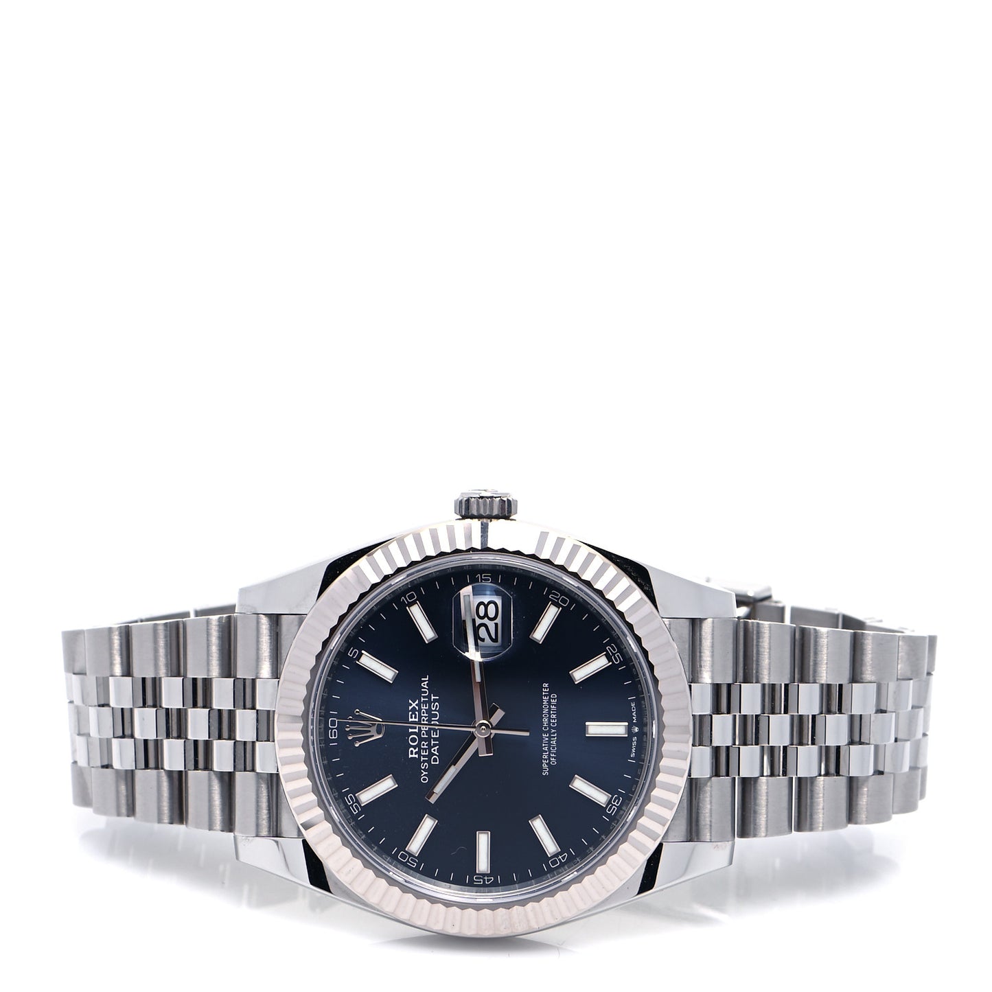 Stainless Steel 18K White Gold 41mm Oyster Perpetual Datejust Watch Bright Blue 126334