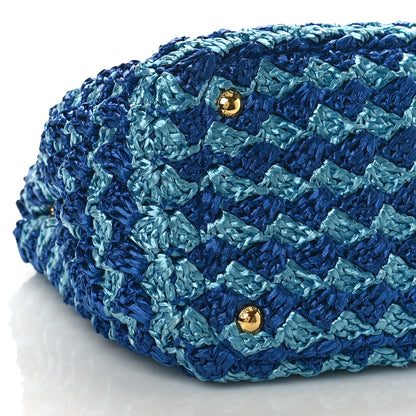 Prada Raffia Crochet Bi-Color Medium Tote Royal Turchese 7 of 8