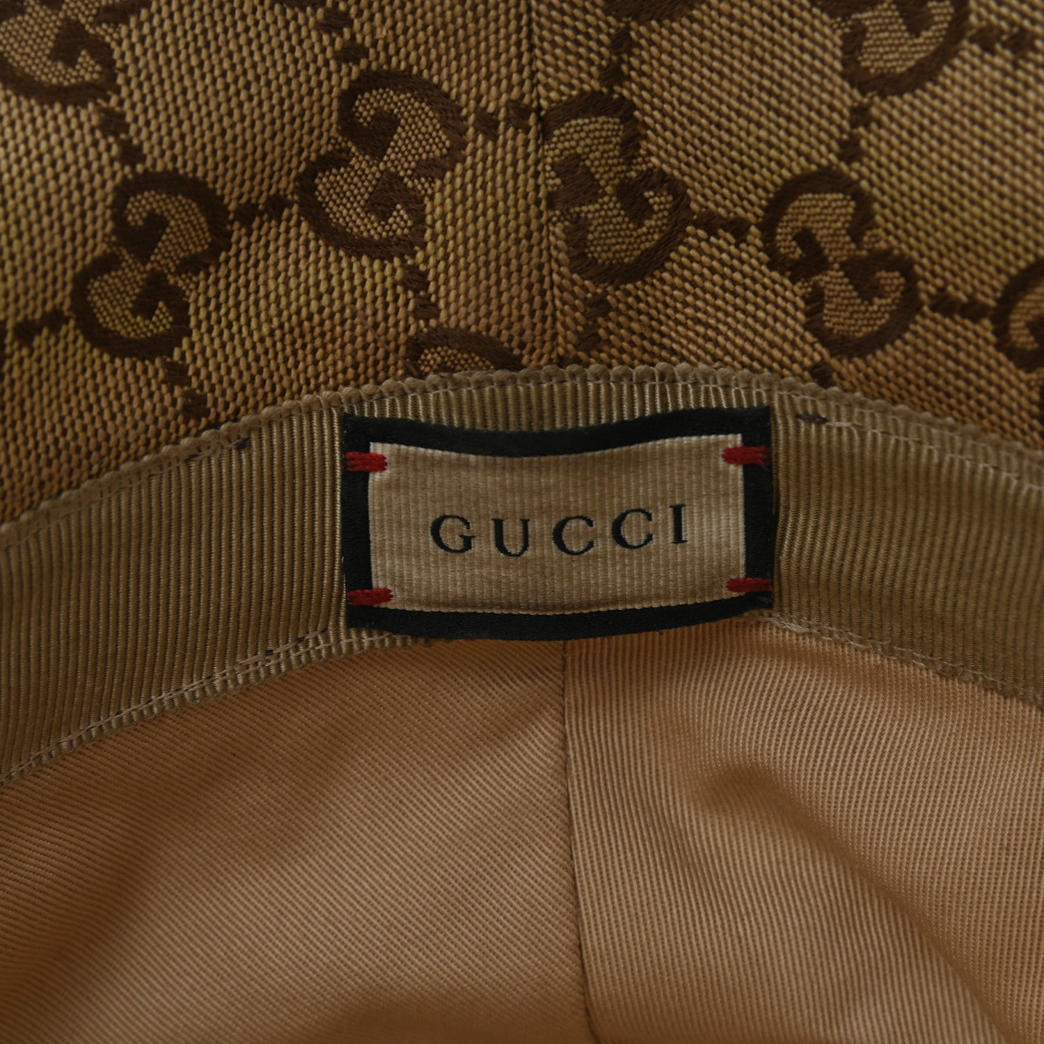 Gucci Monogram Textured Dollar Calfskin GG Jago Bucket Hat XL Cacao Beige 9 of 9