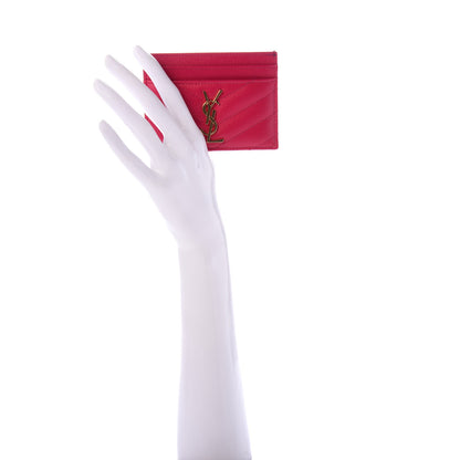 Saint Laurent Grain De Poudre Matelasse Chevron Monogram Credit Card Case Fresh Fuxia 2 of 8