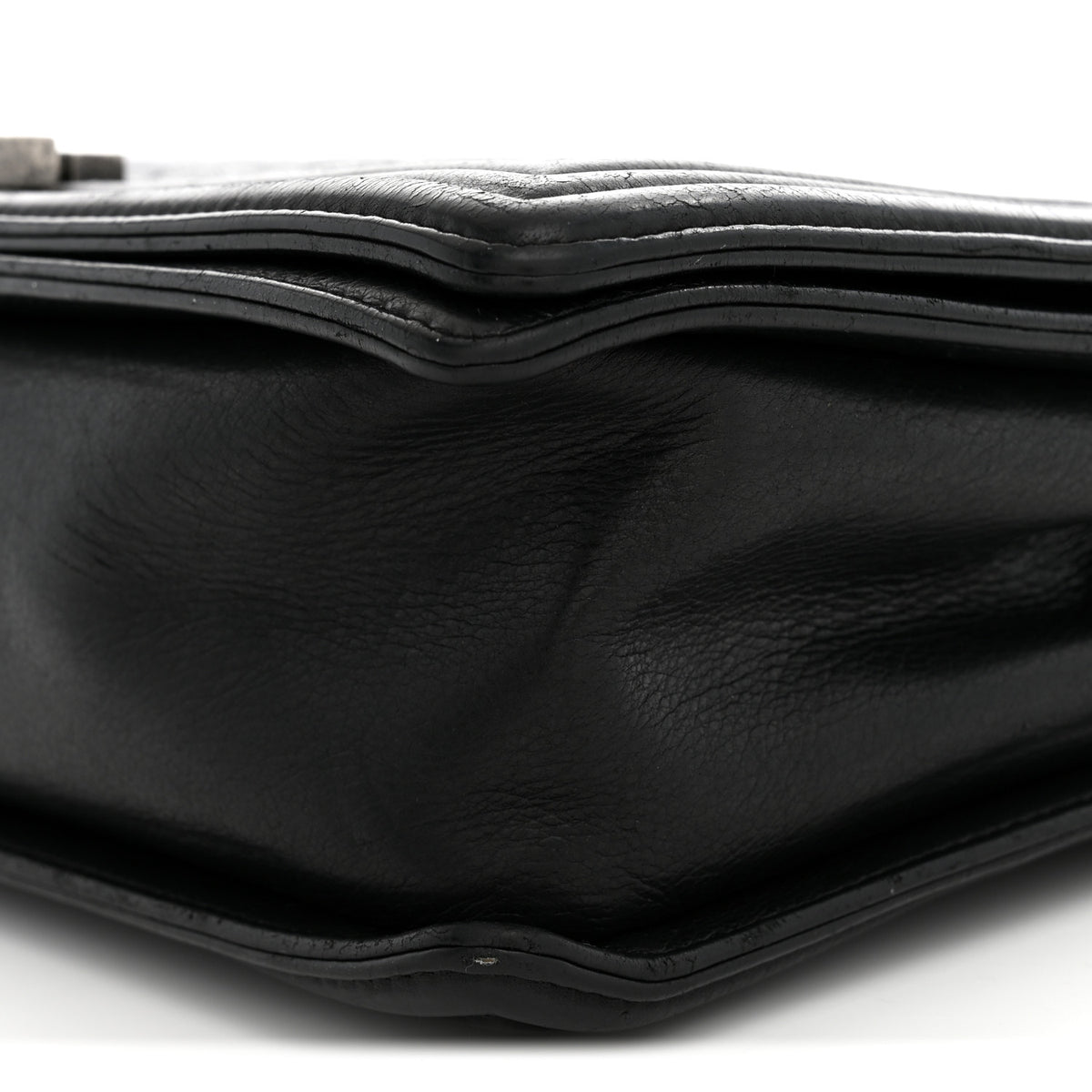Calfskin Quilted Large Boy Flap Black