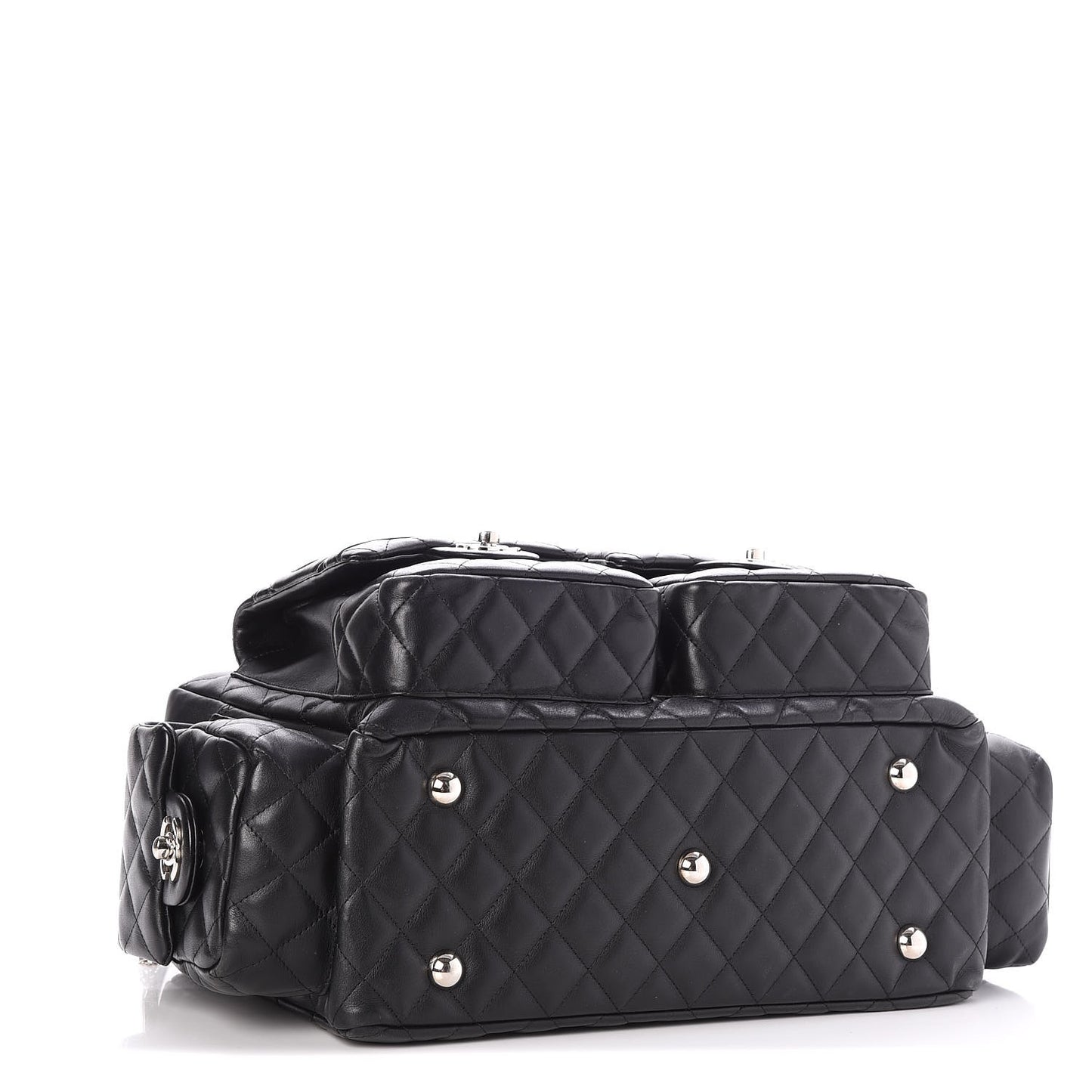 Calfskin Quilted Large Cambon Multipocket Reporter Black