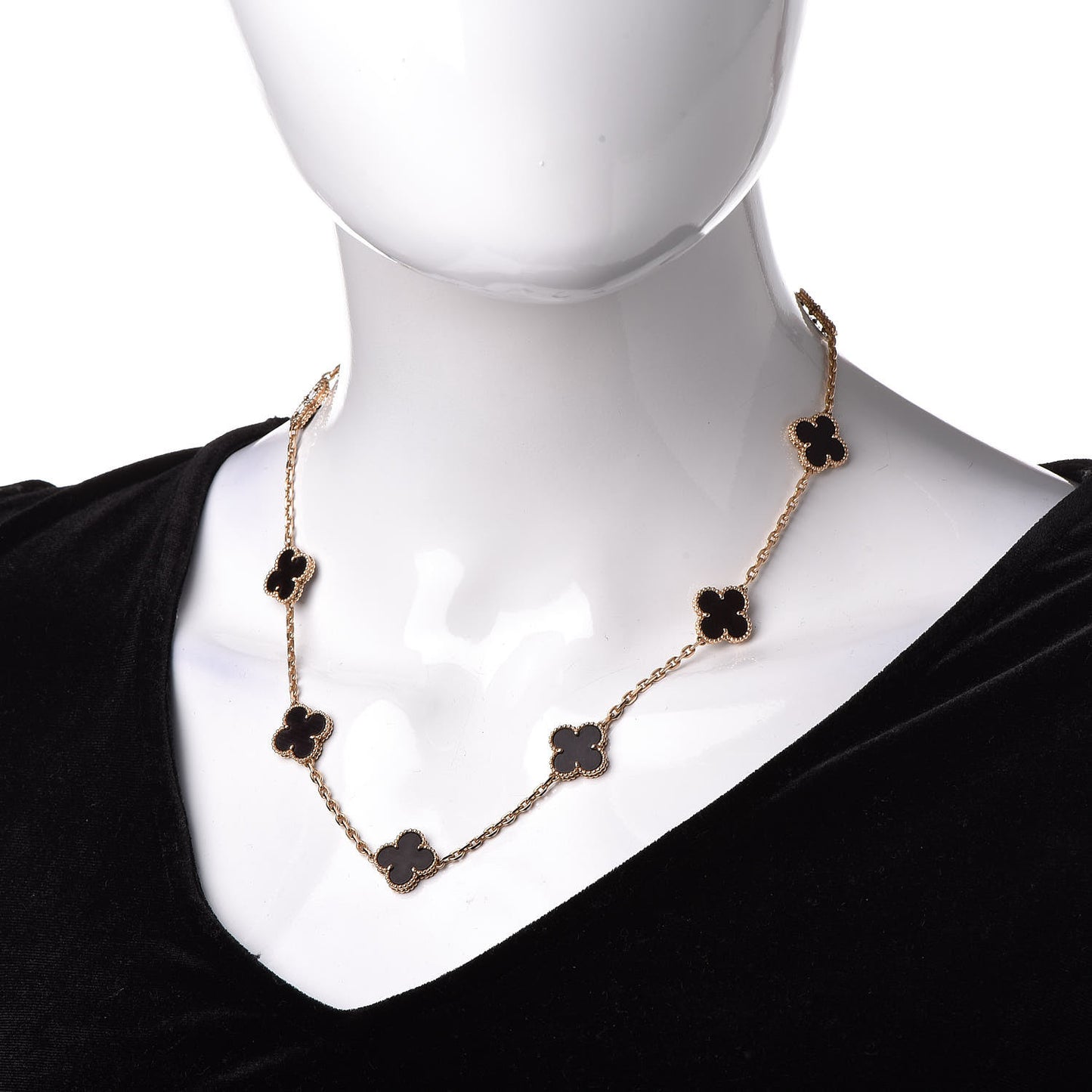 18K Yellow Gold Letterwood 10 Motifs Vintage Alhambra Necklace