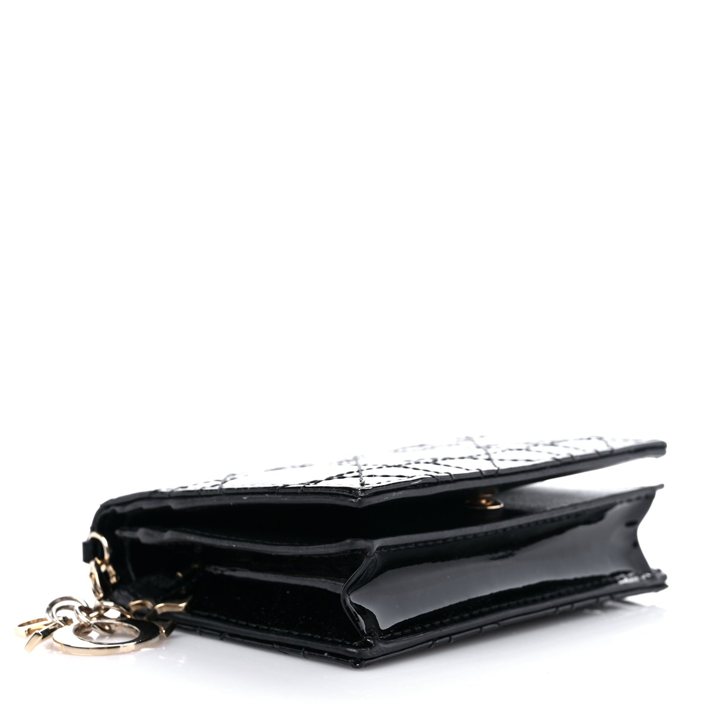 Patent Cannage Mini Lady Dior Wallet Black