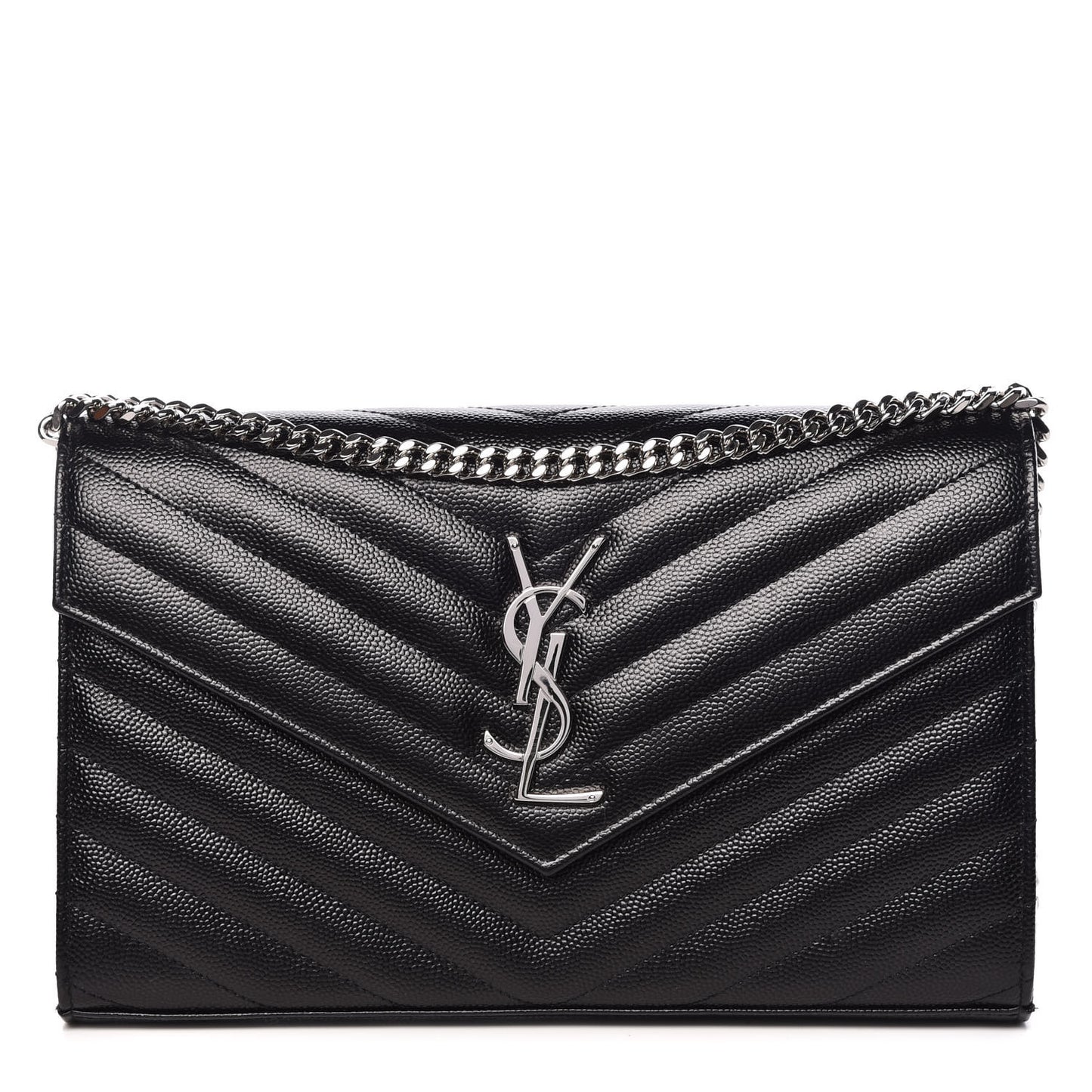 Grain De Poudre Matelasse Chevron Medium Monogram Chain Wallet Black