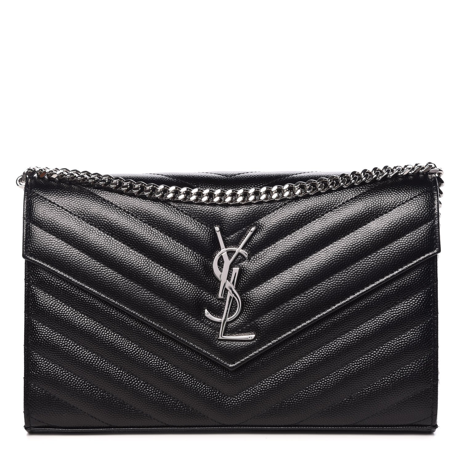 Saint Laurent Grain De Poudre Matelasse Chevron Medium Monogram Chain Wallet Black 1 of 9