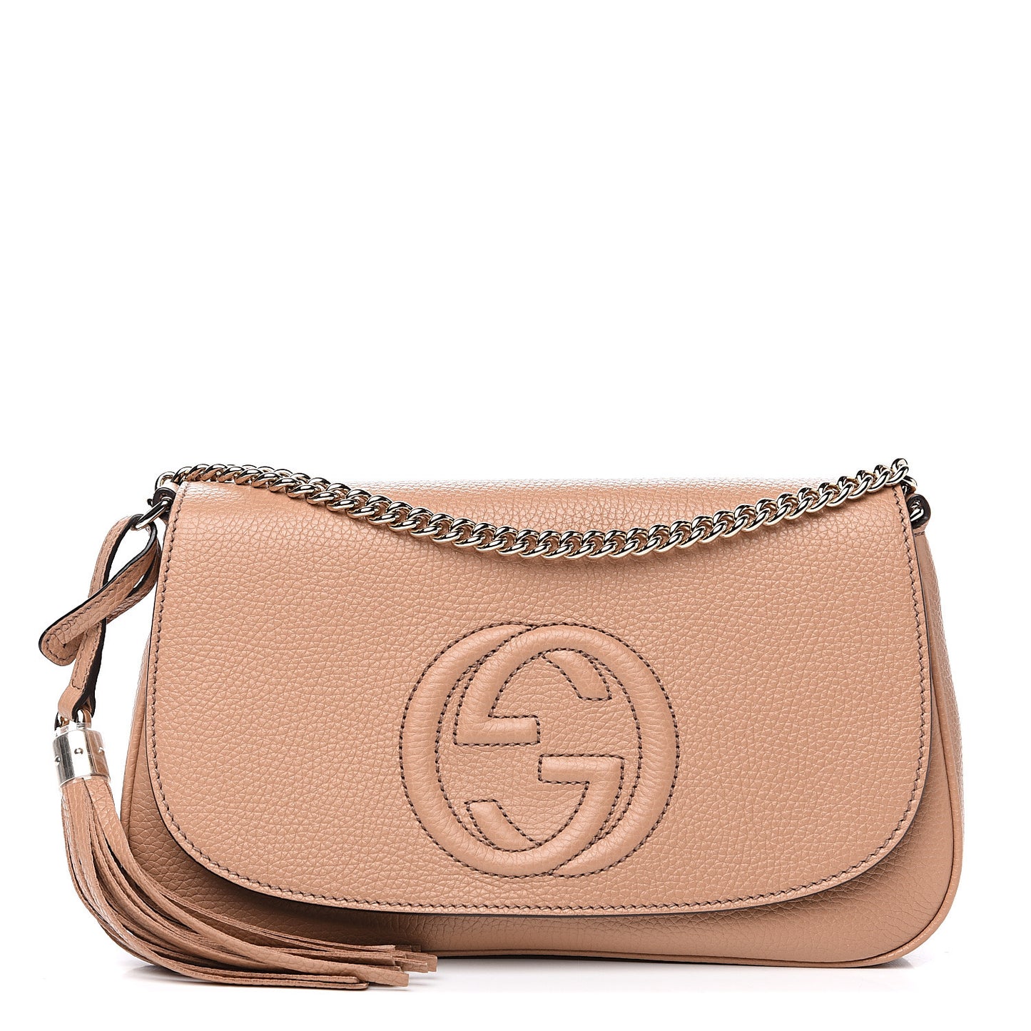 Pebbled Calfskin Medium Soho Flap Crossbody Camelia