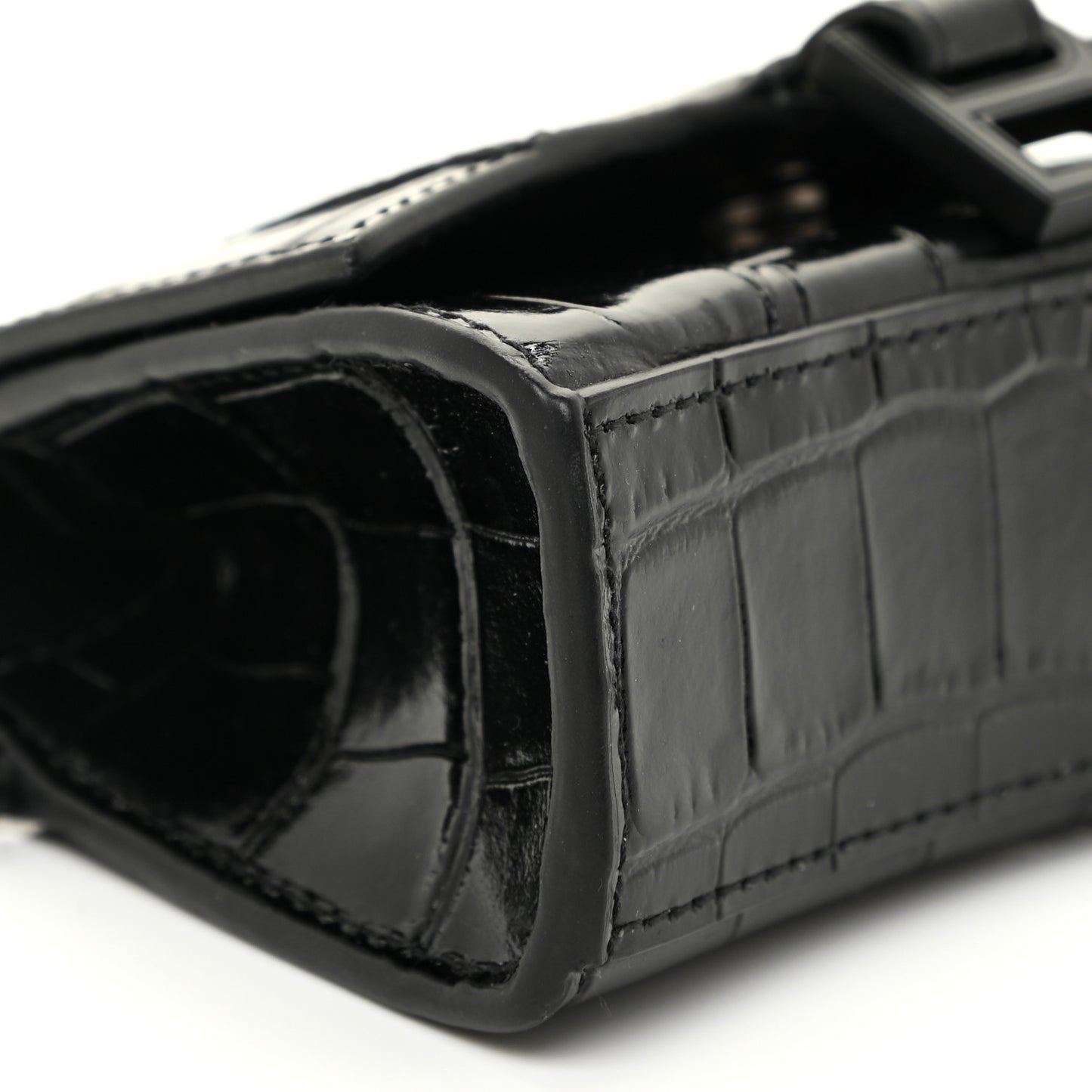 Shiny Calfskin Monochrome Crocodile Embossed Hourglass Chain Cardholder Black