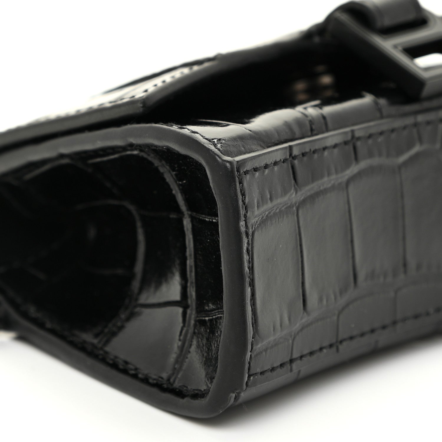Balenciaga Shiny Calfskin Monochrome Crocodile Embossed Hourglass Chain Cardholder Black 8 of 12