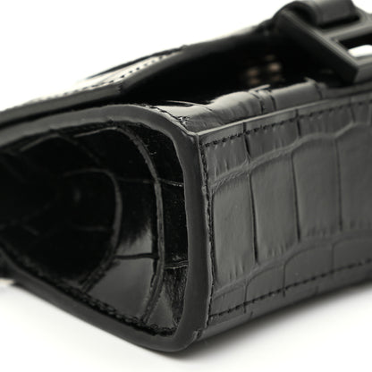 Balenciaga Shiny Calfskin Monochrome Crocodile Embossed Hourglass Chain Cardholder Black 8 of 12