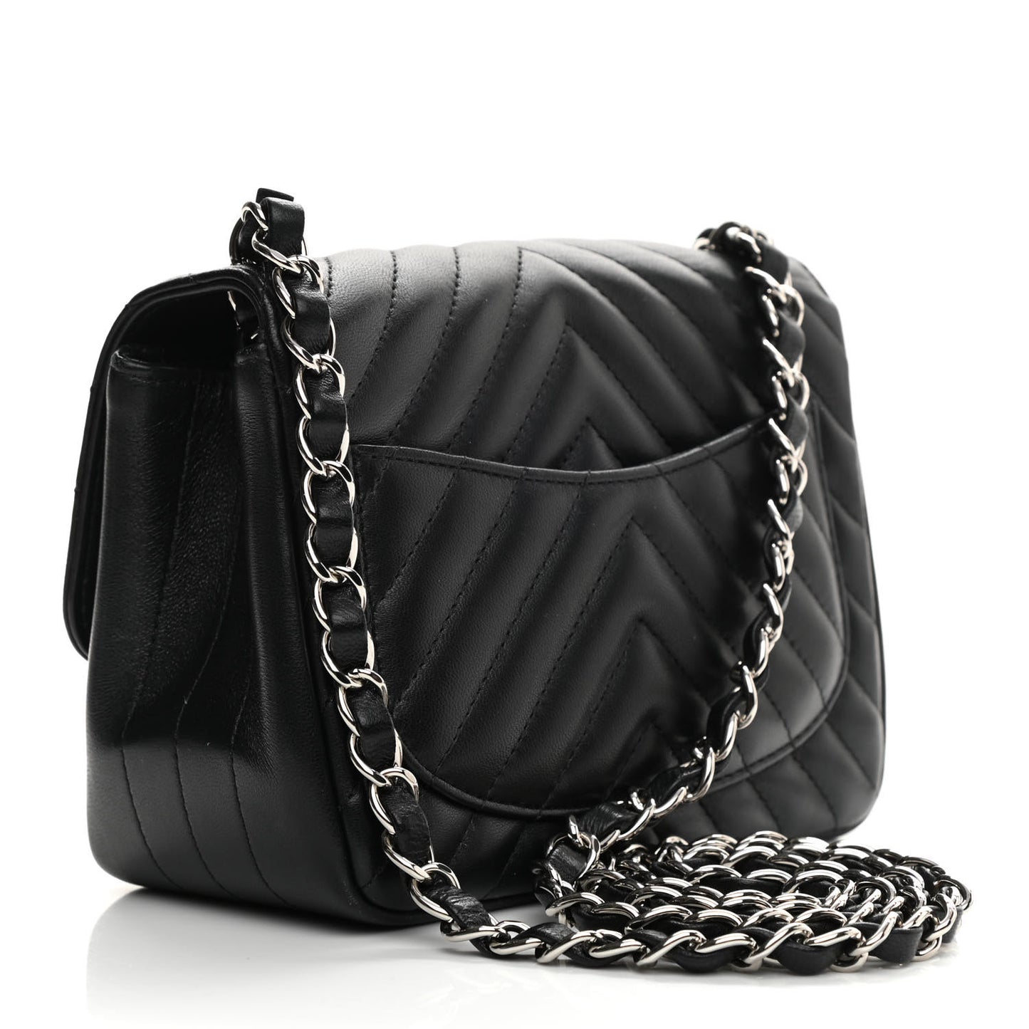 Lambskin Chevron Quilted Mini Square Flap Black