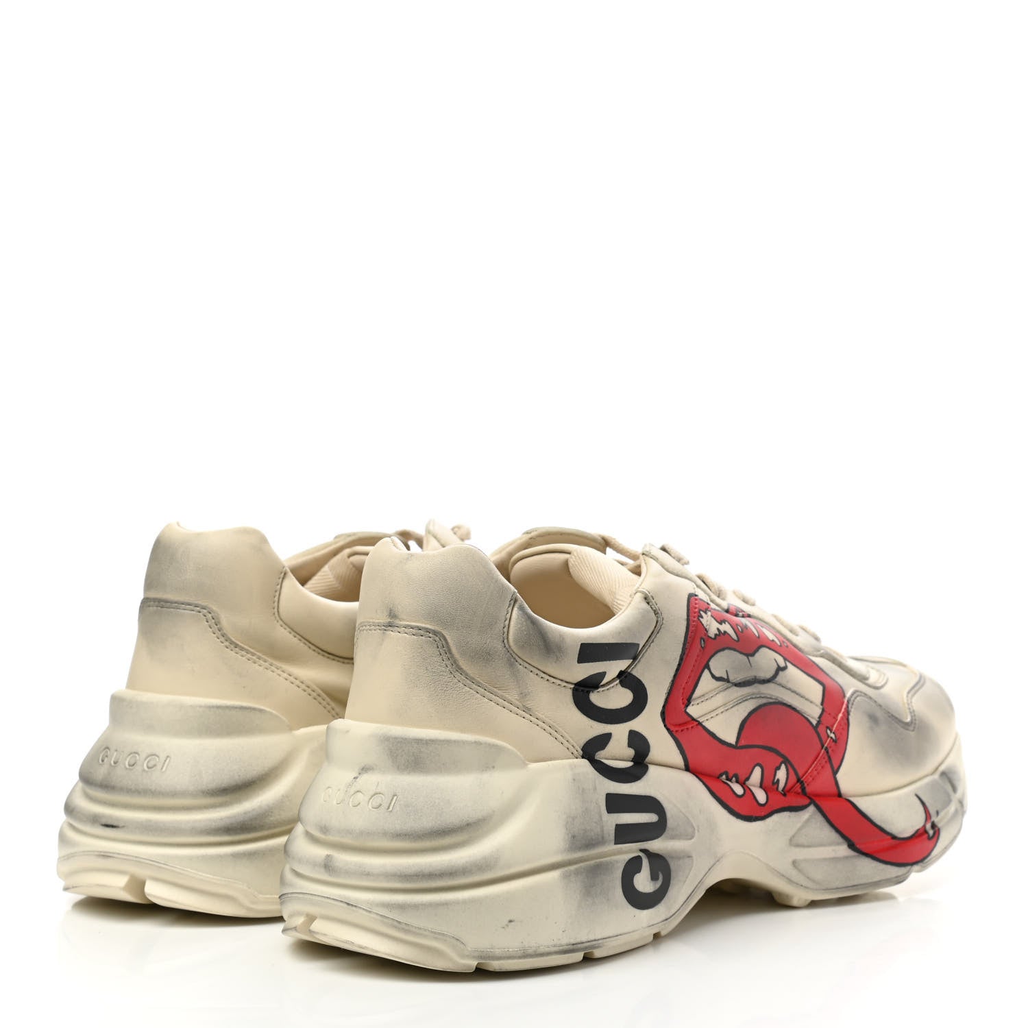 Gucci Calfskin Mouth Print Mens Rhyton Sneakers 9.5 Ivory 4 of 10