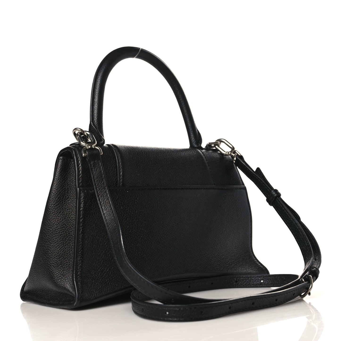 Grained Calfskin Small Hourglass Top Handle Bag Black