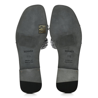 Hermes Velvet Goatskin Crystal Beads Oran Sandals 37.5 Gris Argente 5 of 9